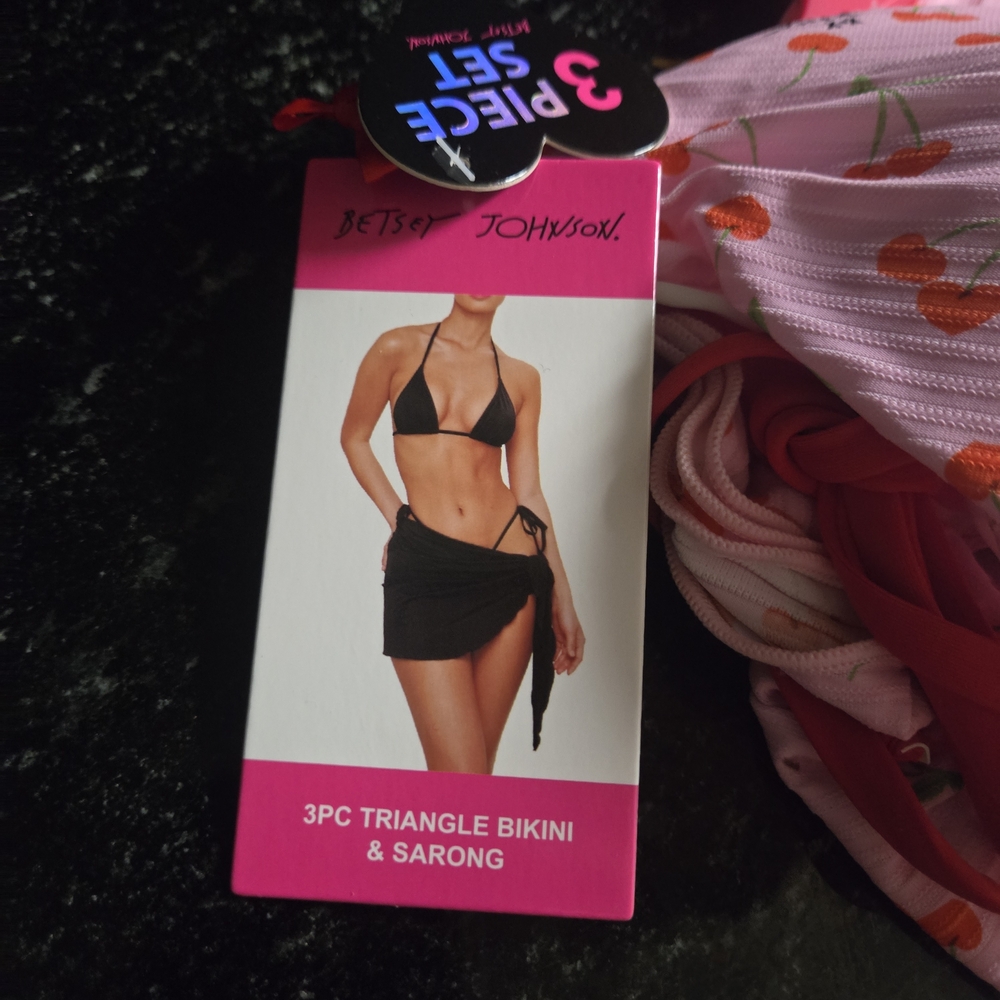 Betsey Johnson Pink Cherry-Print Chemise 3 Piece Set - Picture 2 of 5